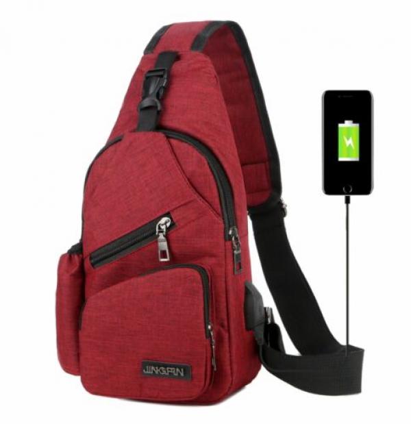 Men's Canvas USB Charging Chest Pack, Travel Messenger Bag